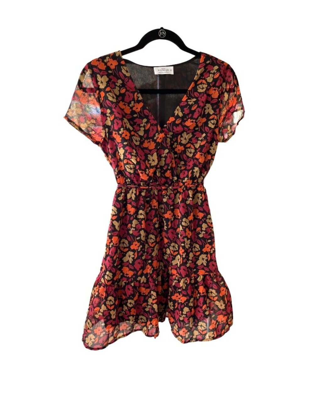 Kaileigh Floral Faux-Wrap Dress V-Neck Flutter Sleeves Waist Tie Fully Lined SP